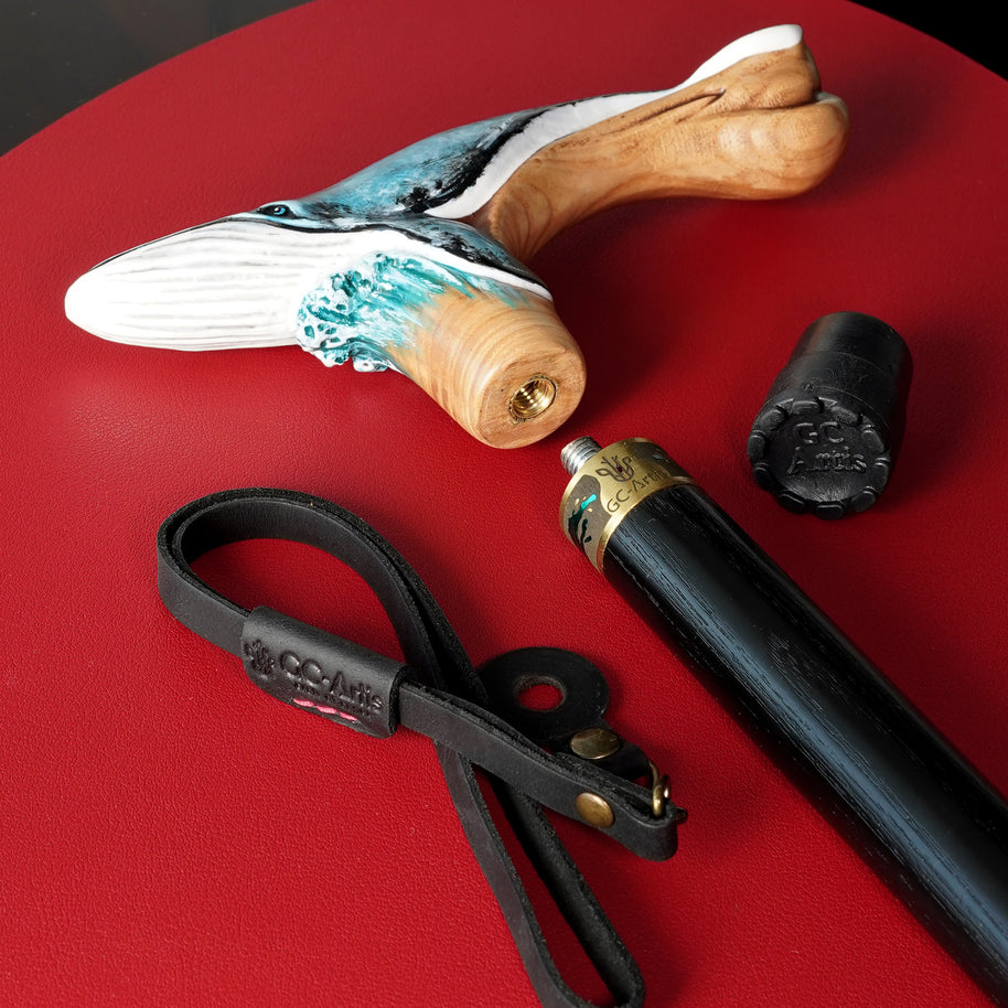 Canne de marche en bois style baleine bleue marine