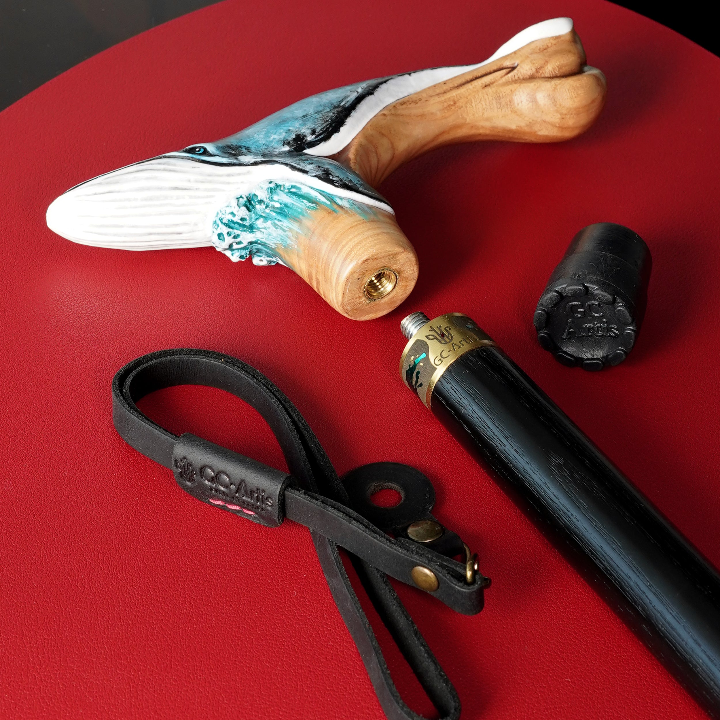 Wooden Cane Walking Stick Blue Whale Sea Style