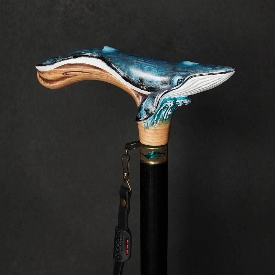 Canne de marche en bois style baleine bleue marine