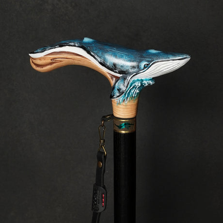 Wooden Cane Walking Stick Blue Whale Sea Style