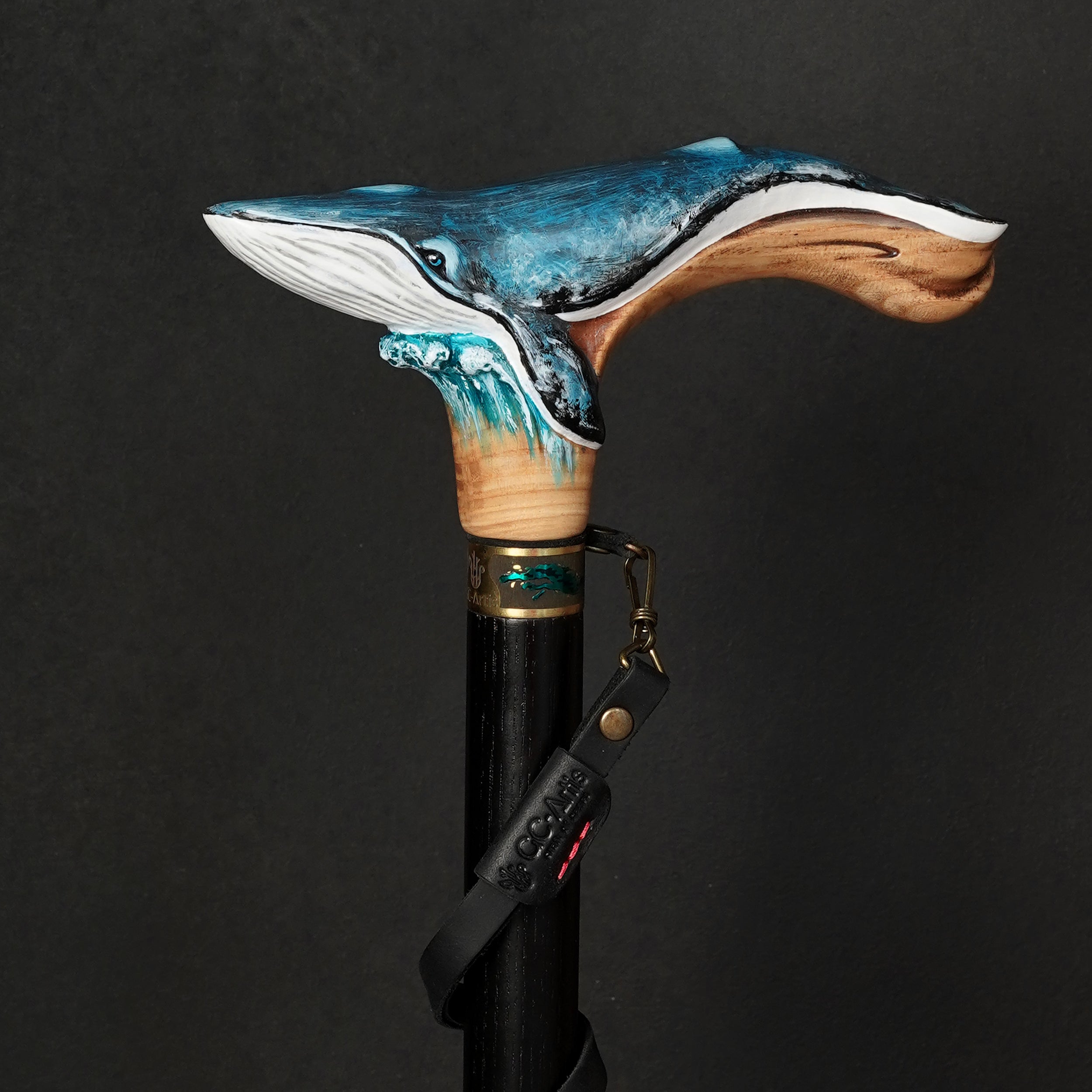 Wooden Cane Walking Stick Blue Whale Sea Style
