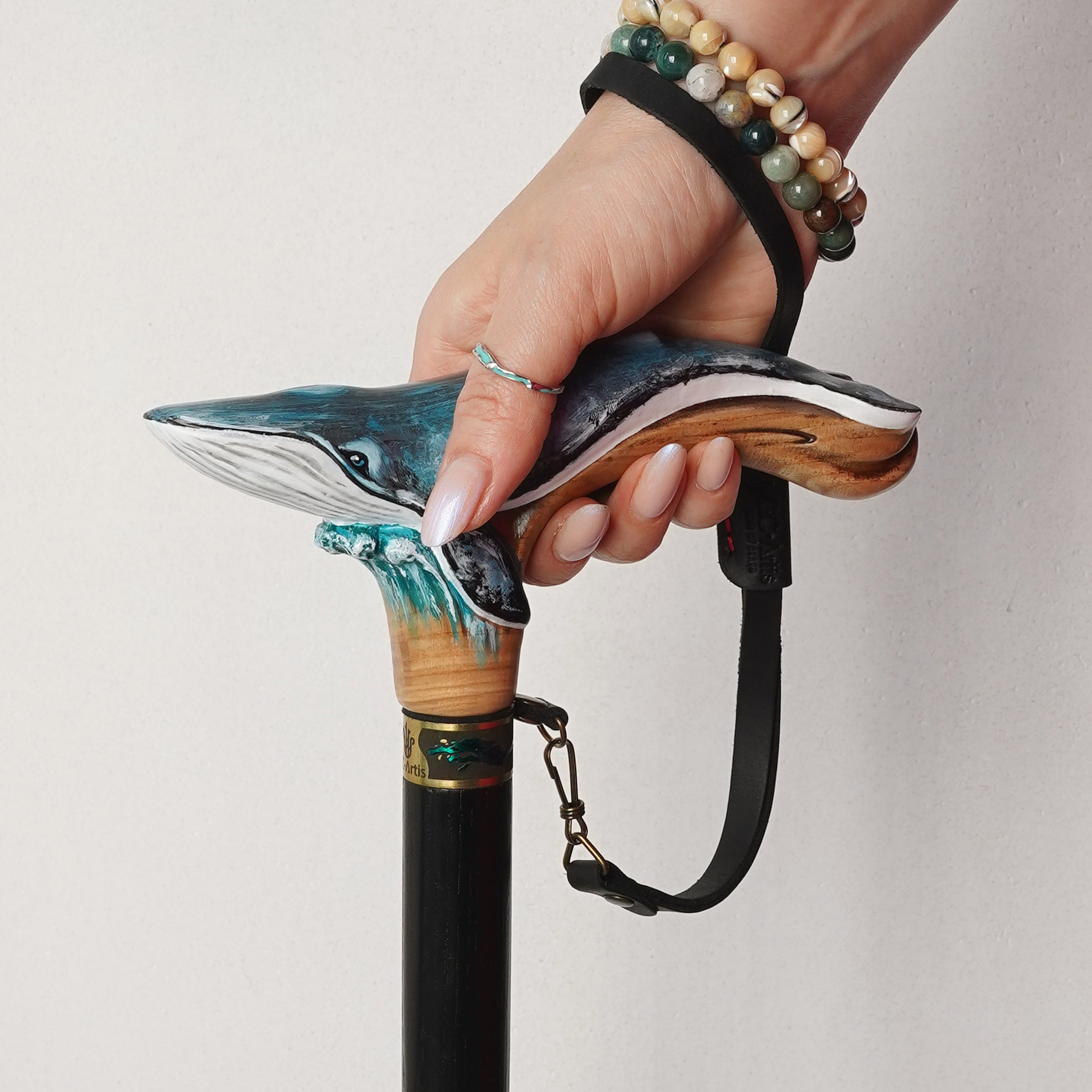 Wooden Cane Walking Stick Blue Whale Sea Style
