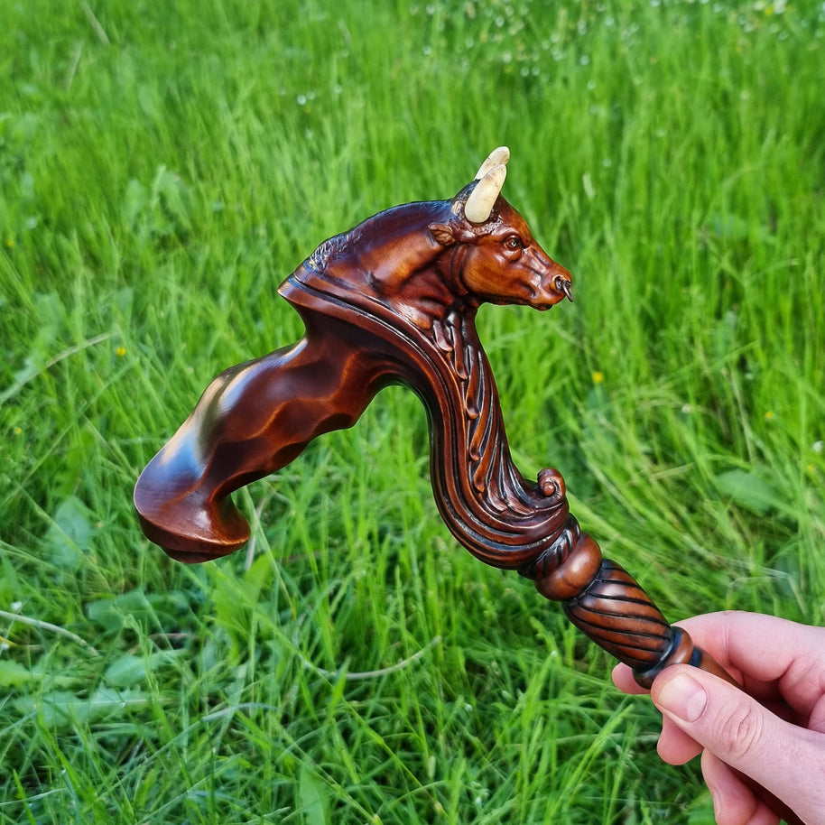 Canne de marche en bois Bœuf Taureau Poignée ergonomique