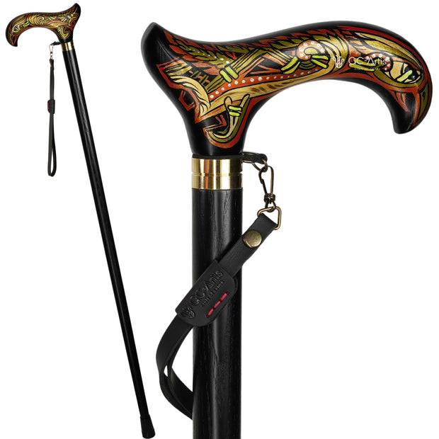 Celtic Raven Black Walking Stick cane – Hand Painted Derby