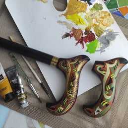 Celtic Raven Walking Stick Hand Painted Black Derby Wooden Cane