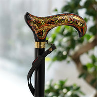 Celtic Raven Walking Stick Hand Painted Black Derby Wooden Cane