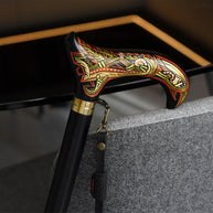 Celtic Raven Walking Stick Hand Painted Black Derby Wooden Cane