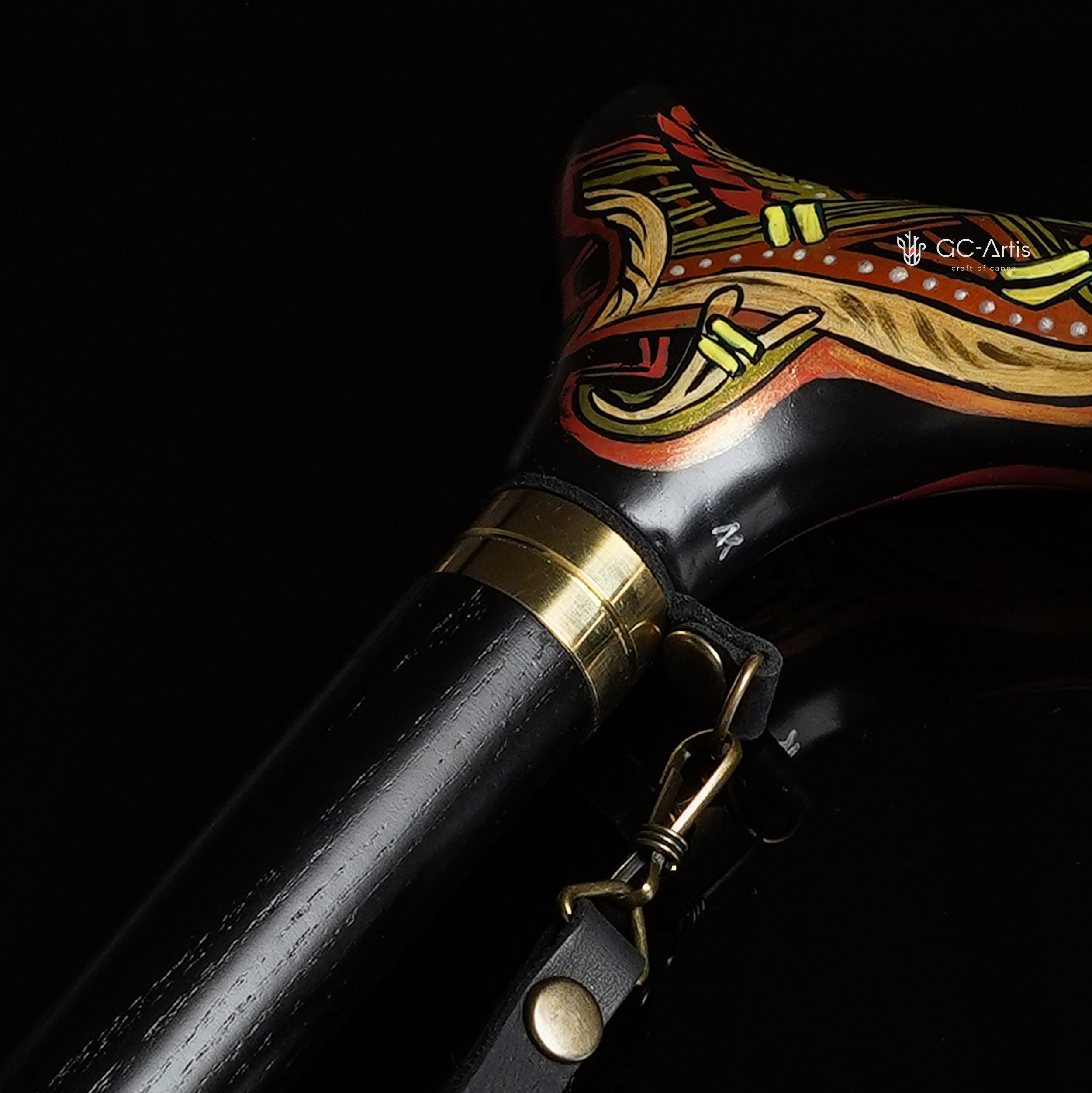Celtic Raven Walking Stick Hand Painted Black Derby Wooden Cane