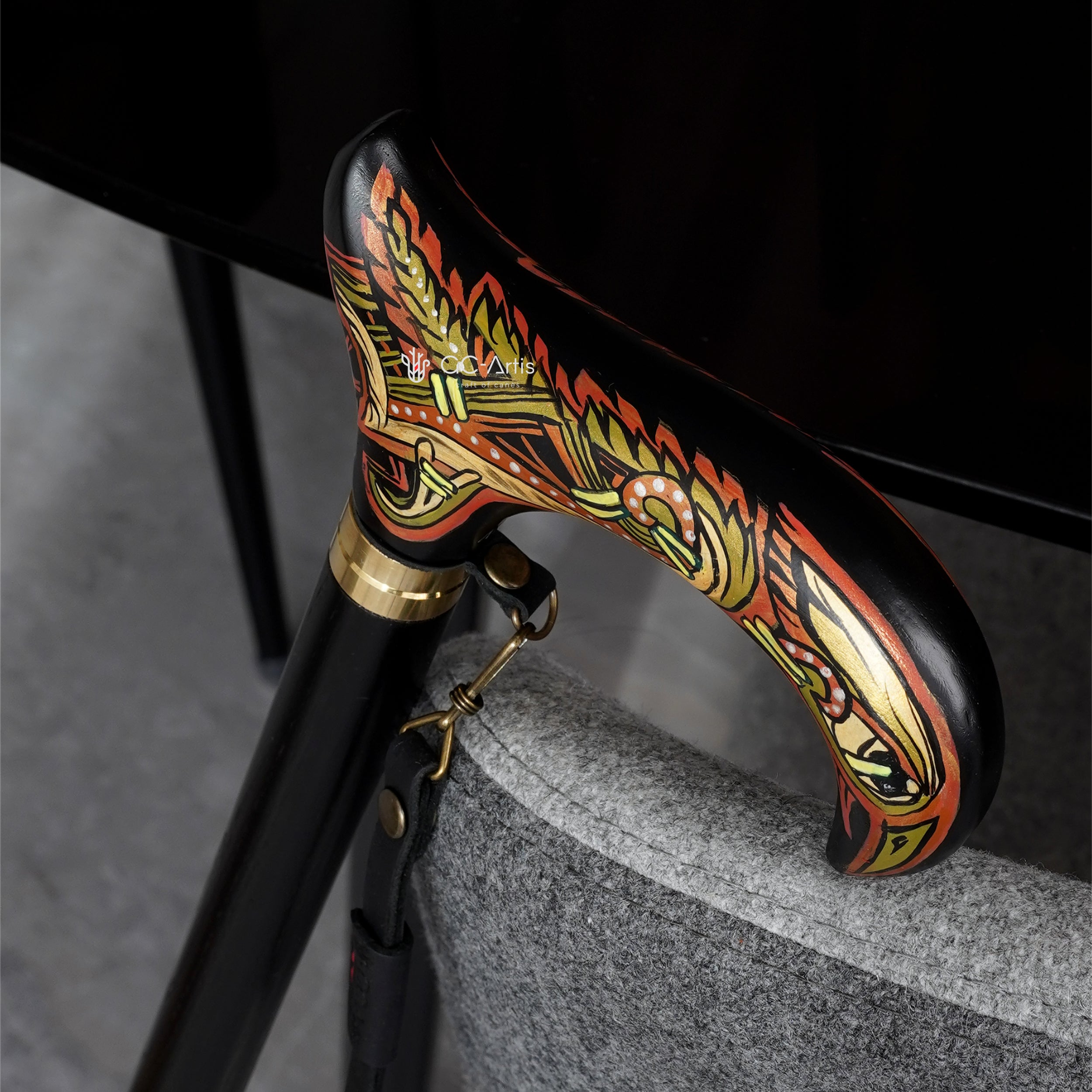 Celtic Raven Walking Stick Hand Painted Black Derby Wooden Cane