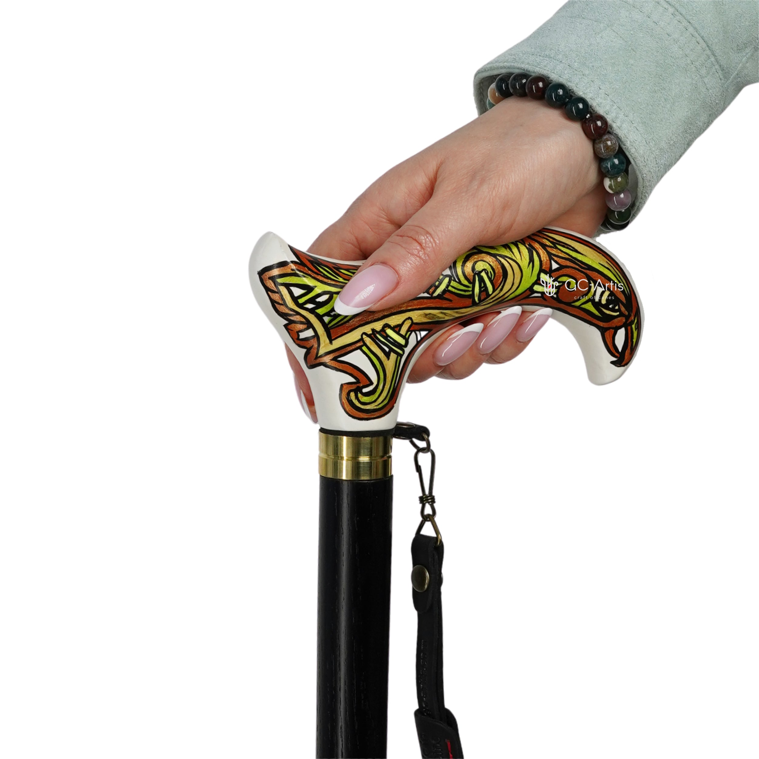 Celtic Raven Walking Stick Hand Painted Derby Wooden Cane