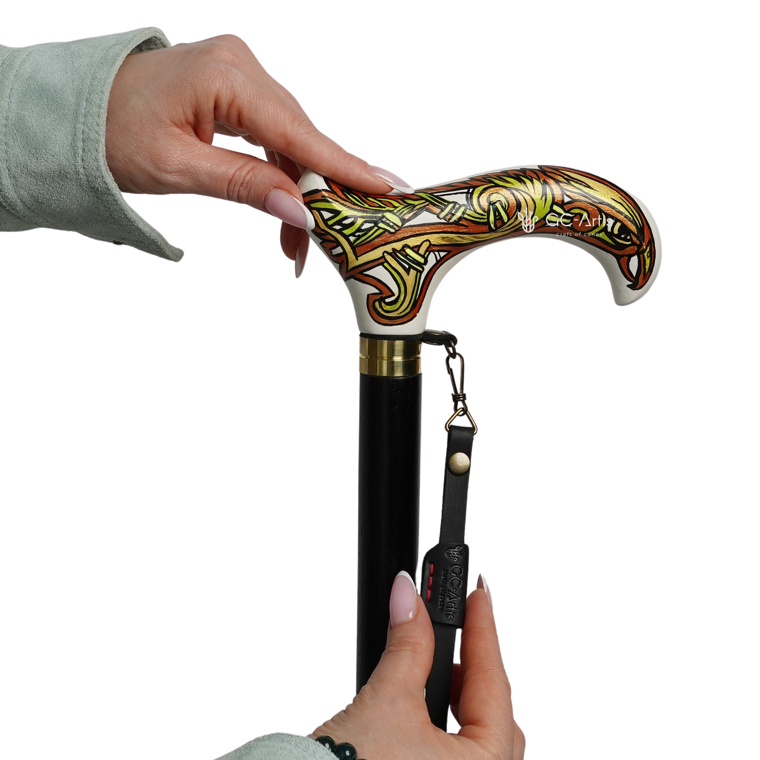 Celtic Raven Walking Stick Hand Painted Derby Wooden Cane