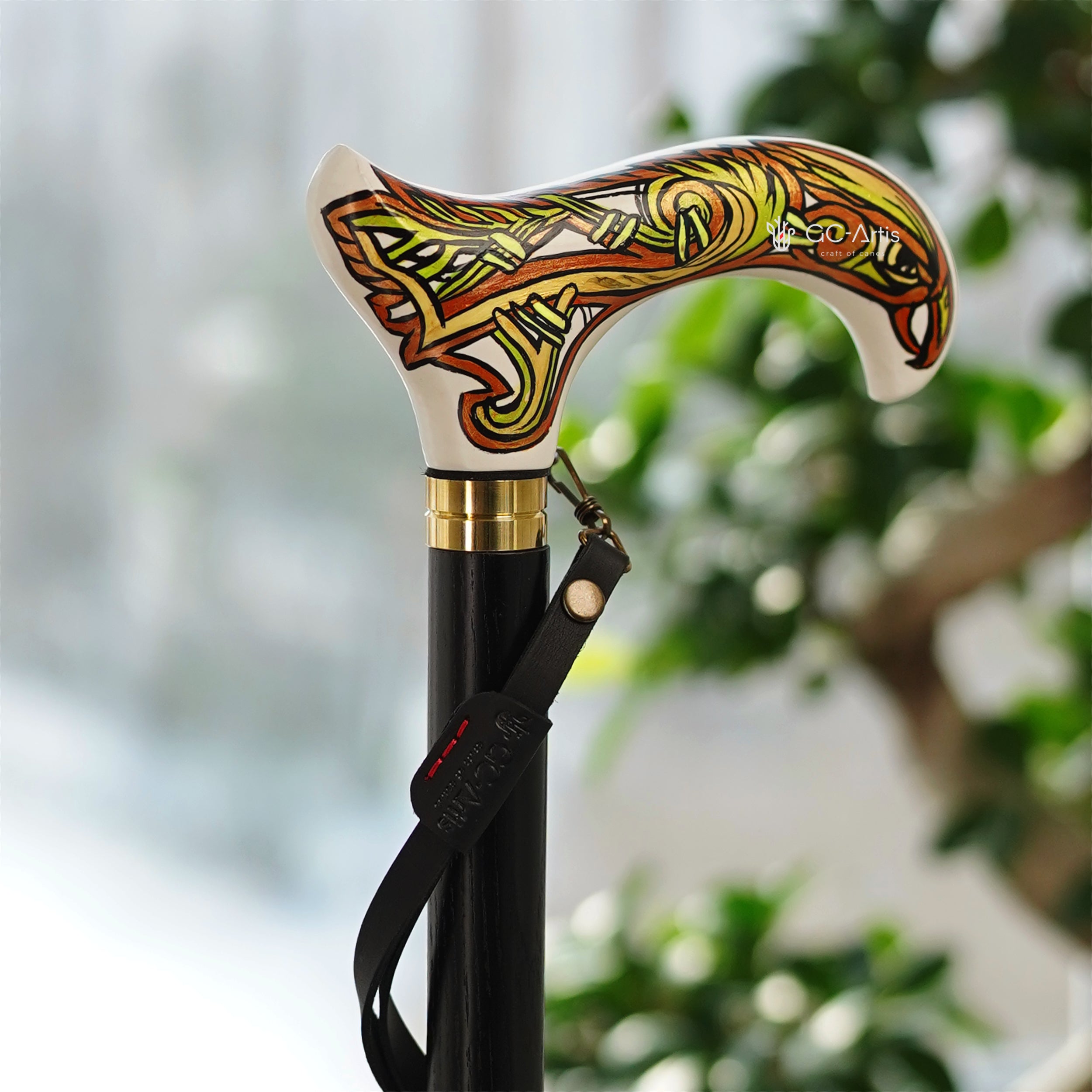 Celtic Raven Walking Stick Hand Painted Derby Wooden Cane