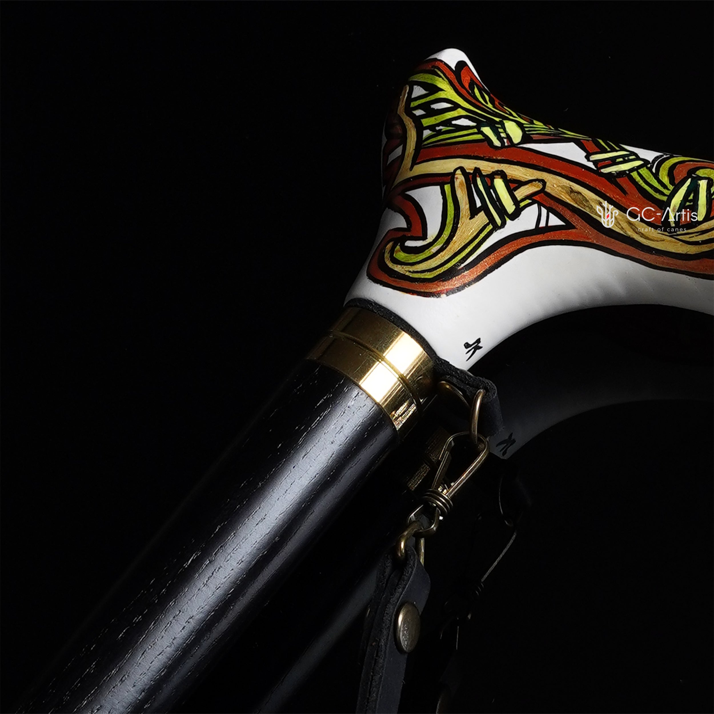 Celtic Raven Walking Stick Hand Painted Derby Wooden Cane