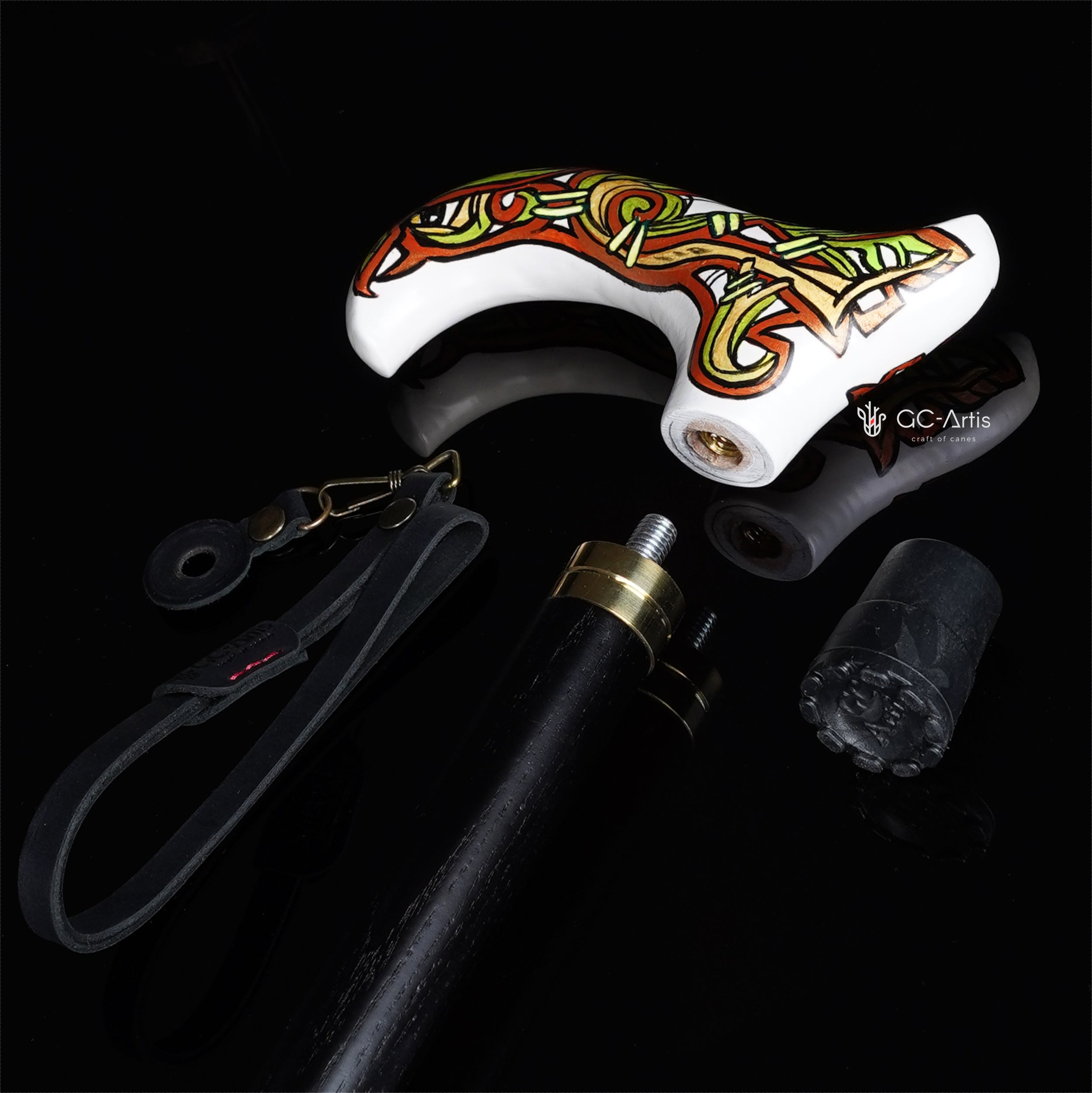 Celtic Raven Walking Stick Hand Painted Derby Wooden Cane
