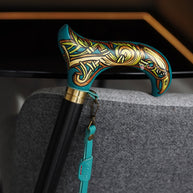 Celtic Raven Walking Stick Hand Painted Blue Derby Wooden Cane