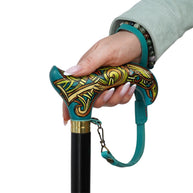 Celtic Raven Walking Stick Hand Painted Blue Derby Wooden Cane