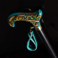 Celtic Raven Walking Stick Hand Painted Blue Derby Wooden Cane