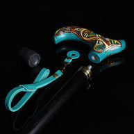 Celtic Raven Walking Stick Hand Painted Blue Derby Wooden Cane
