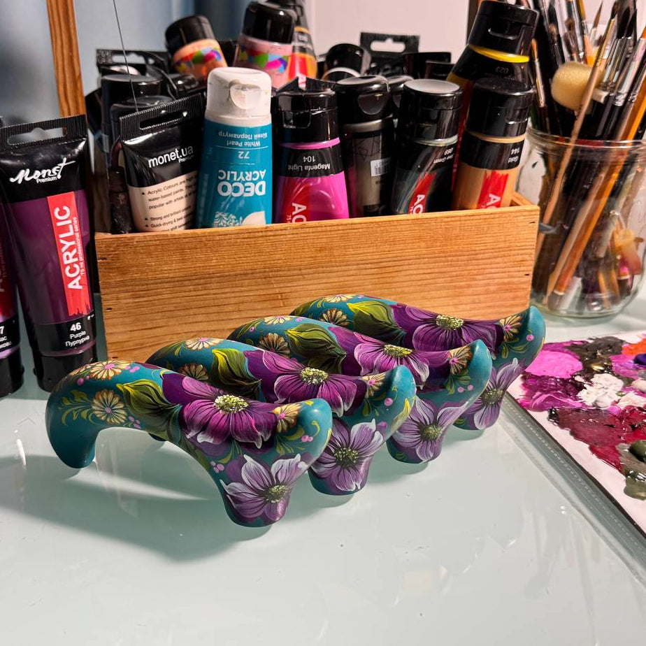 Derby handle, hand painted cane, walking stick cane, cane for ladies, GC-Artis, Flowered cane