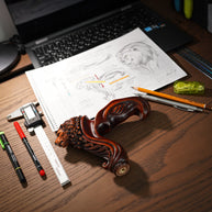 Wooden Walking Stick Cane Lion Head - Palm Grip Ergonomic Handle