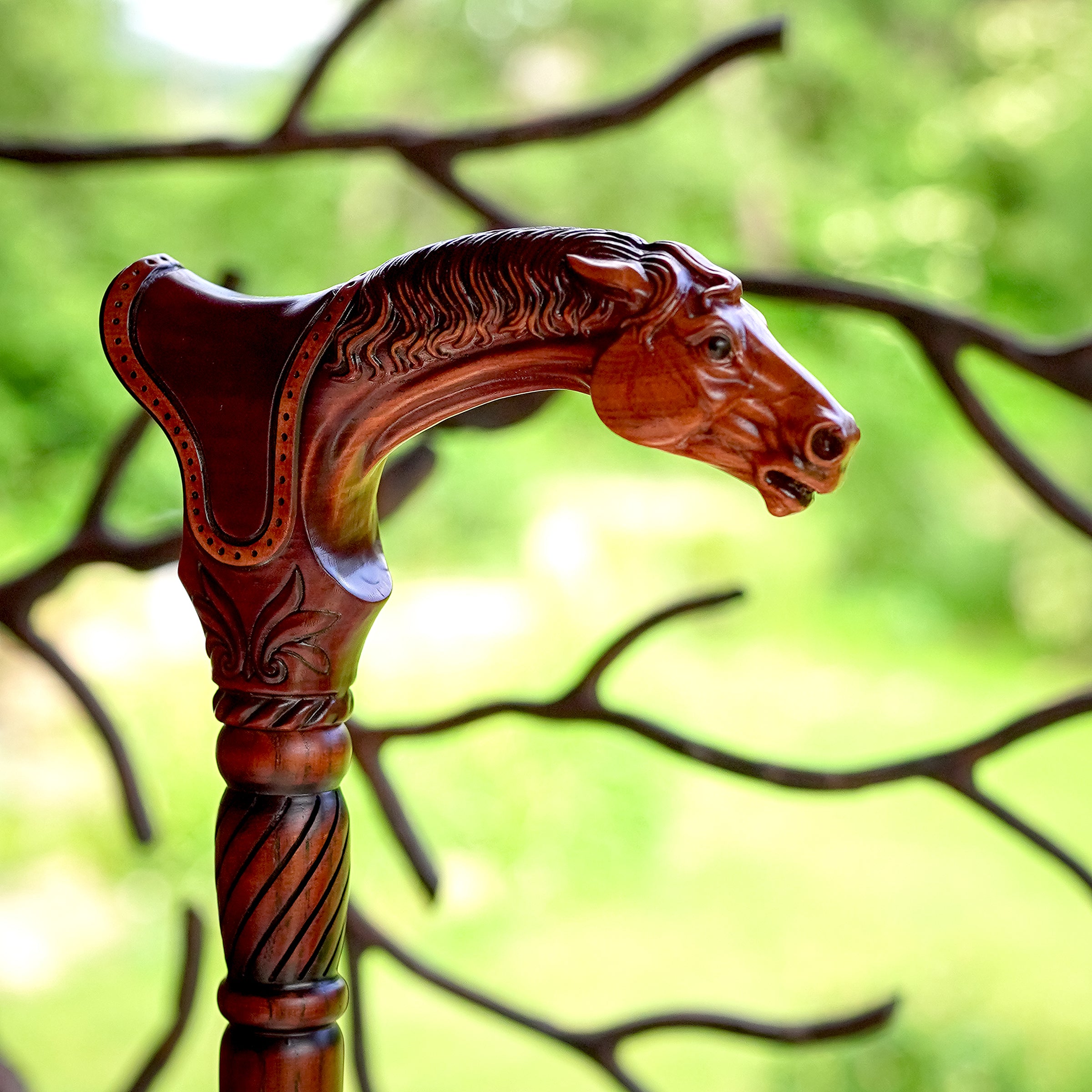 Wooden Cane Walking Stick Horse with Saddle