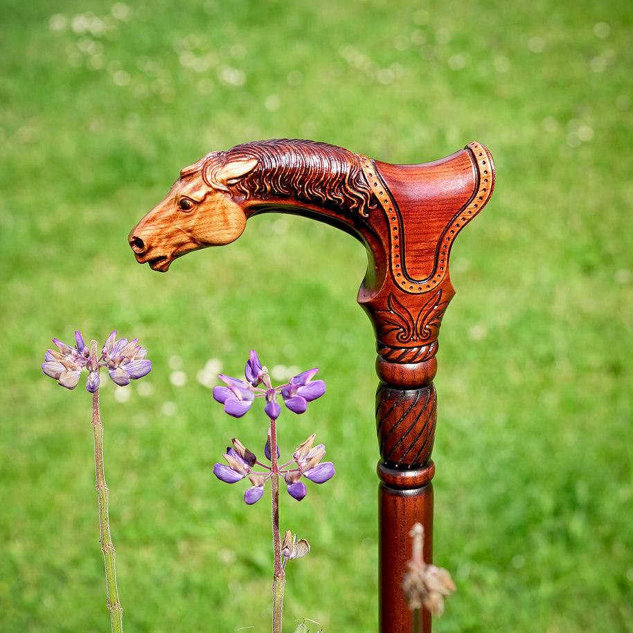 Canne de marche en bois cheval avec selle