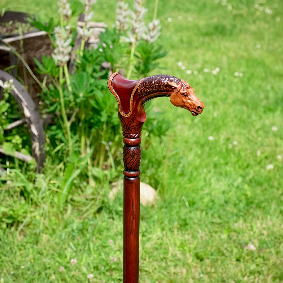 Canne de marche en bois cheval avec selle