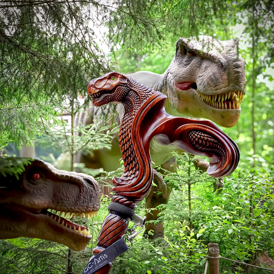 Tête de dinosaure T-Rex - Canne de marche en bois avec poignée ergonomique