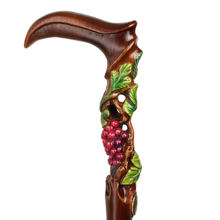 Canne de marche en bois Richement Gravée Raisin & Vignes