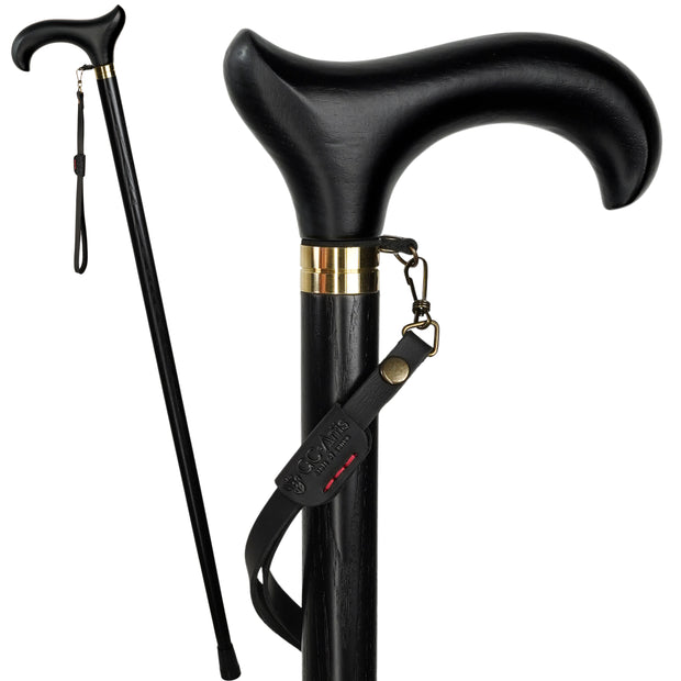 Wooden Cane Walking Stick - Light weight Comfortable derby handle & black shaft for man woman