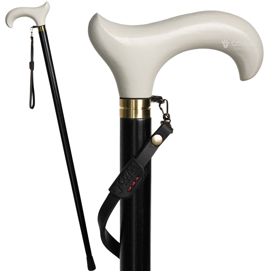 Wooden Cane Walking Stick - Light weight Comfortable derby handle & black shaft for man woman