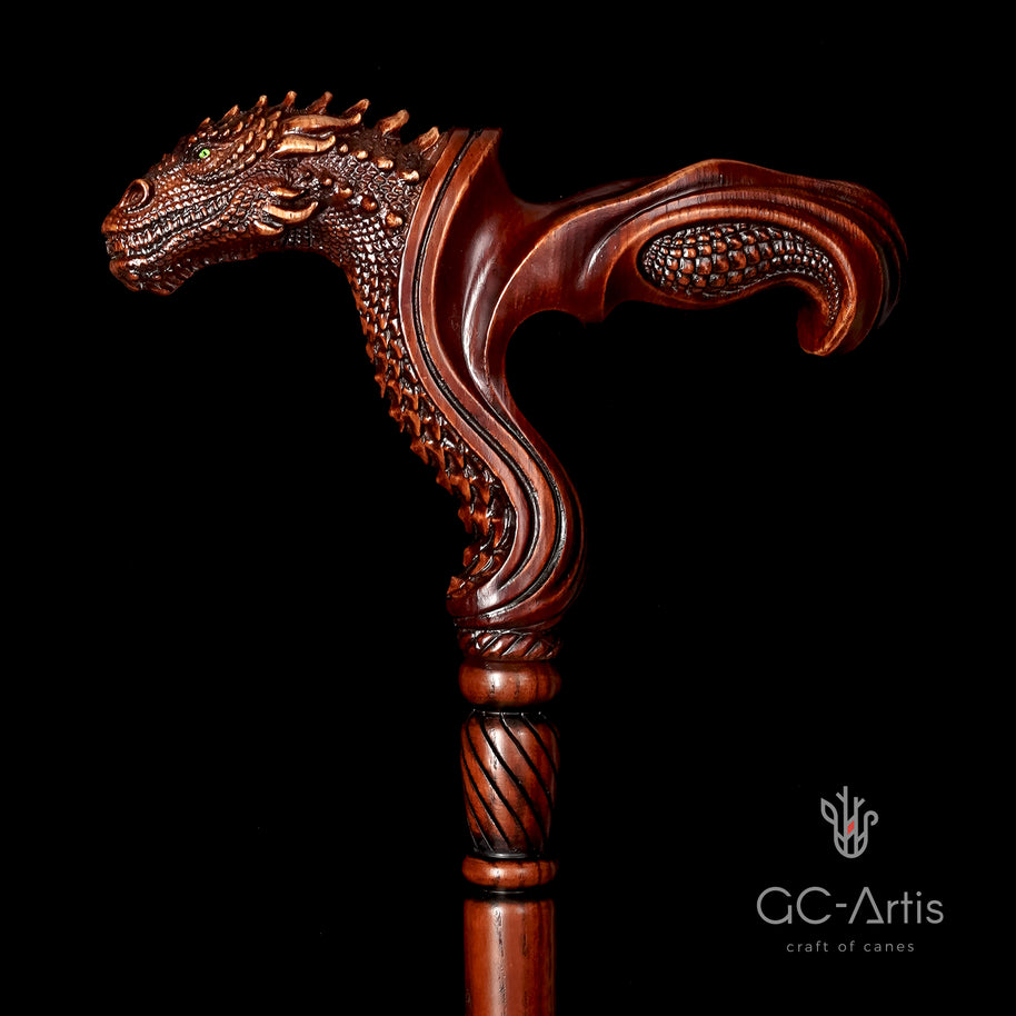 Canne de marche en bois ergonomique avec poignée paume en forme de dragon