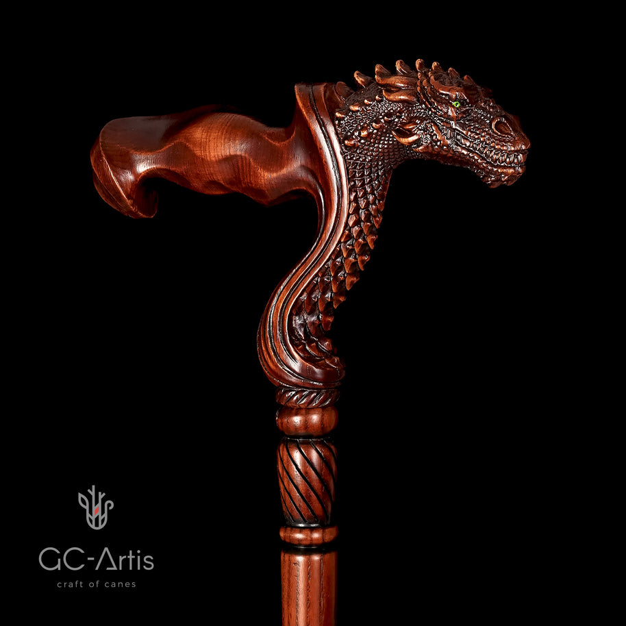 Canne de marche en bois ergonomique avec poignée paume en forme de dragon