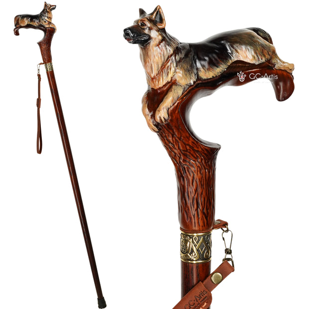 German Shepherd Dog Hand Painted – Designer Wooden Walking Cane