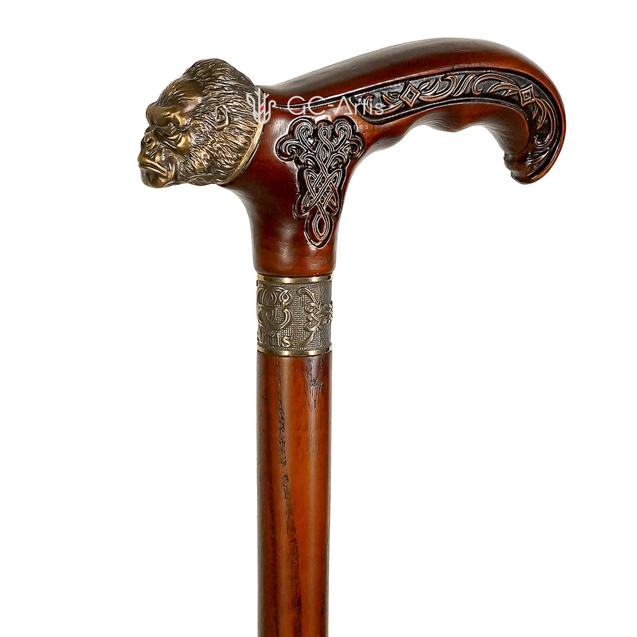 Canne de marche Gorille Singe en Laiton Bronze et Bois