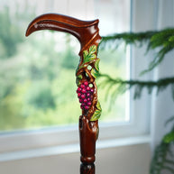Canne de marche en bois Richement Gravée Raisin & Vignes