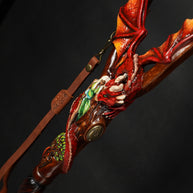 Hand Carved Wooden Walking Cane – Red Winged Dragon