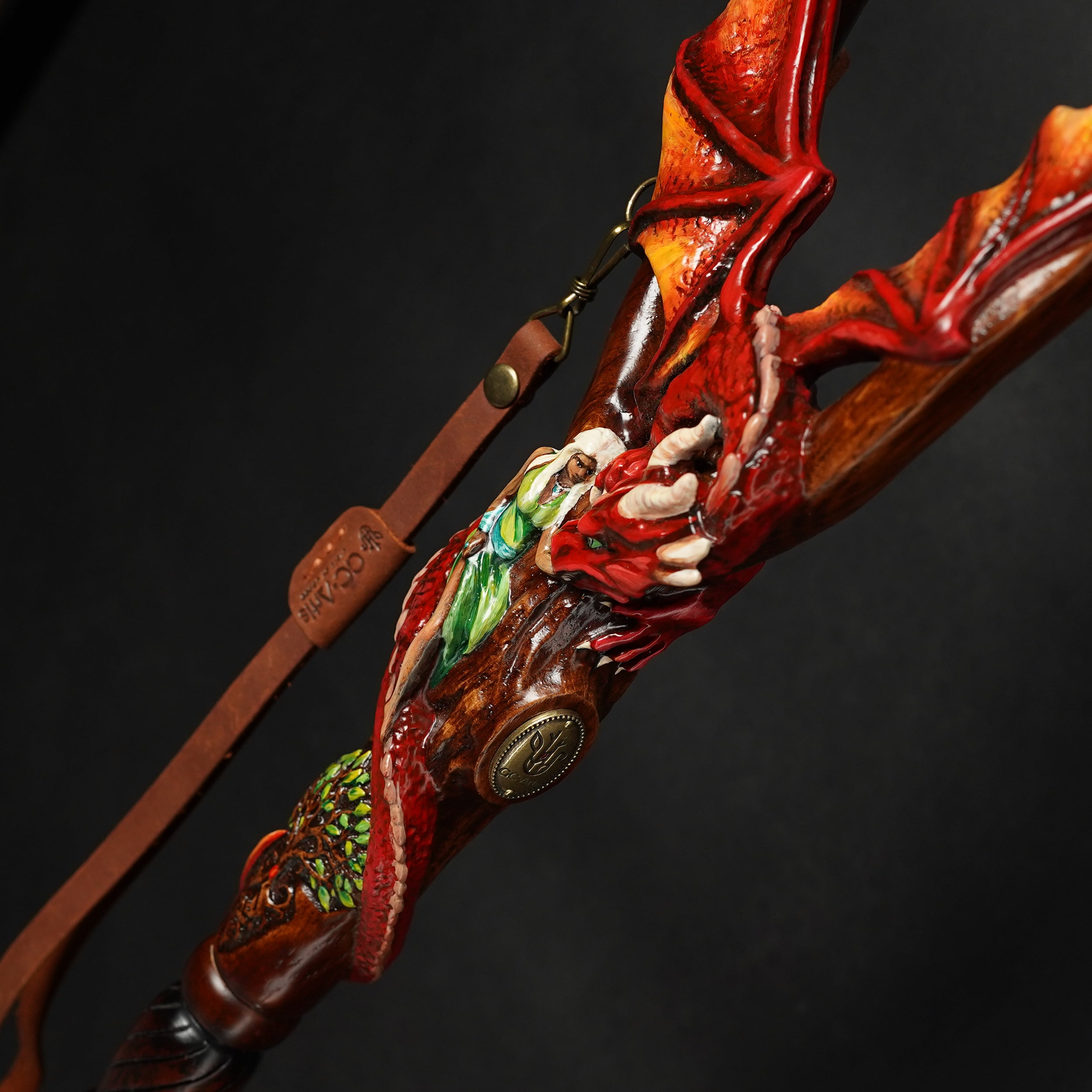 Hand Carved Wooden Walking Cane – Red Winged Dragon