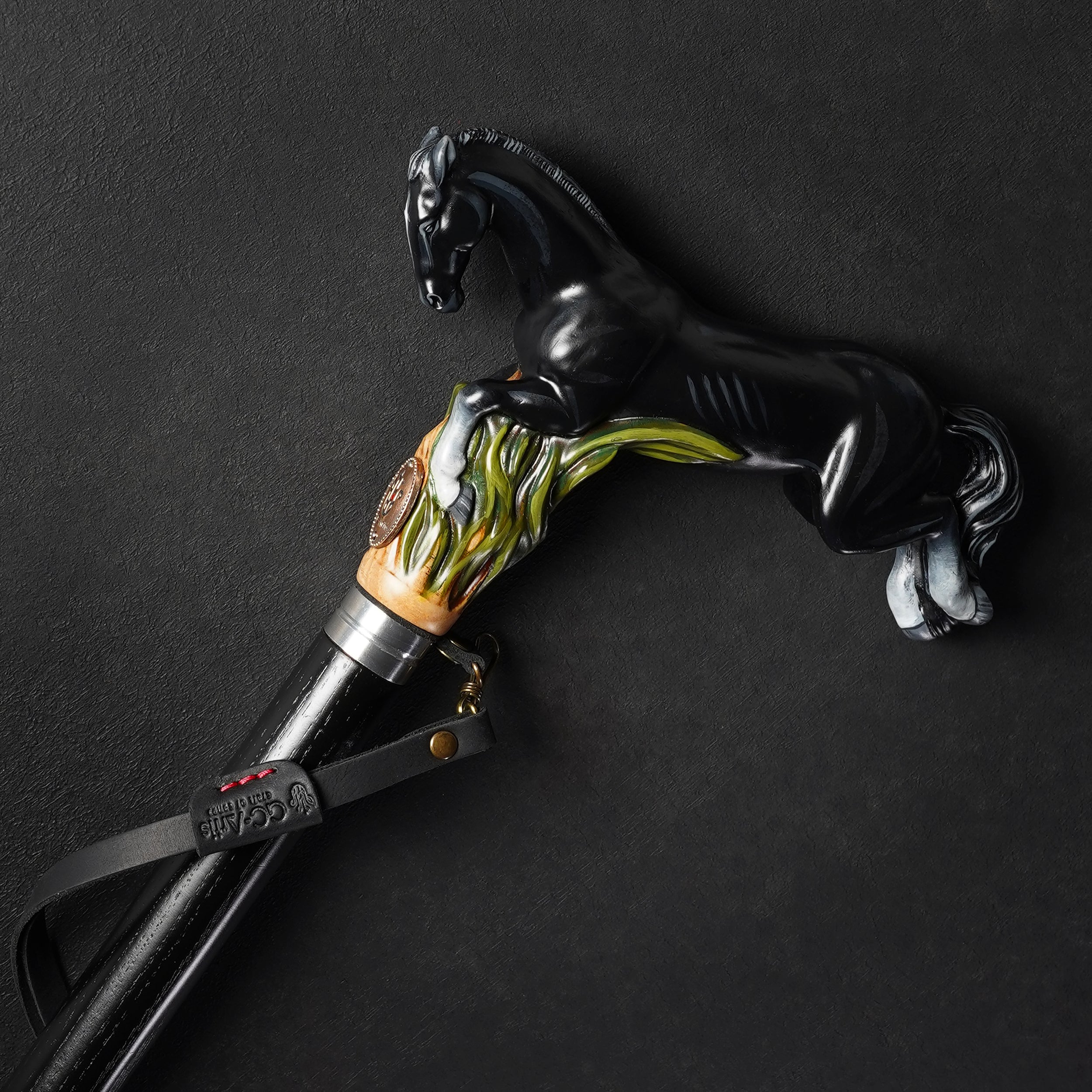 Sprint Horse Hand Painted Black – Designer Wooden Walking Cane