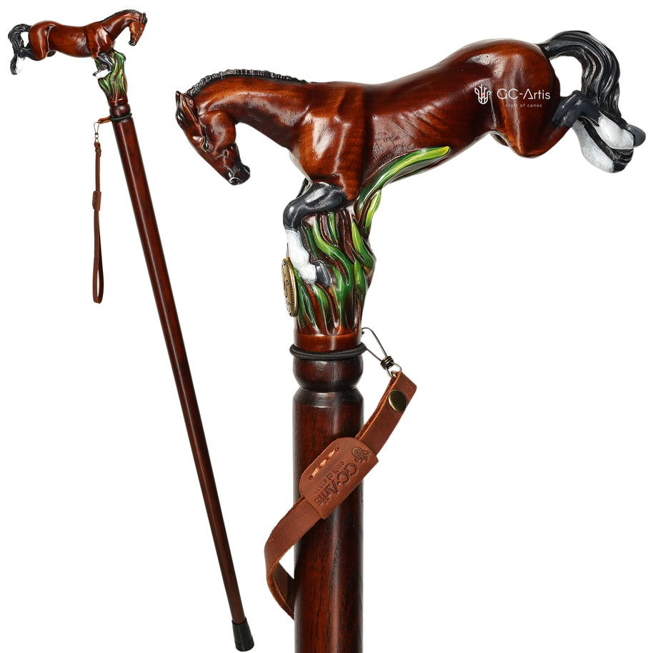 Sprint Horse Brown Handpainted – Designer Wooden Walking Cane