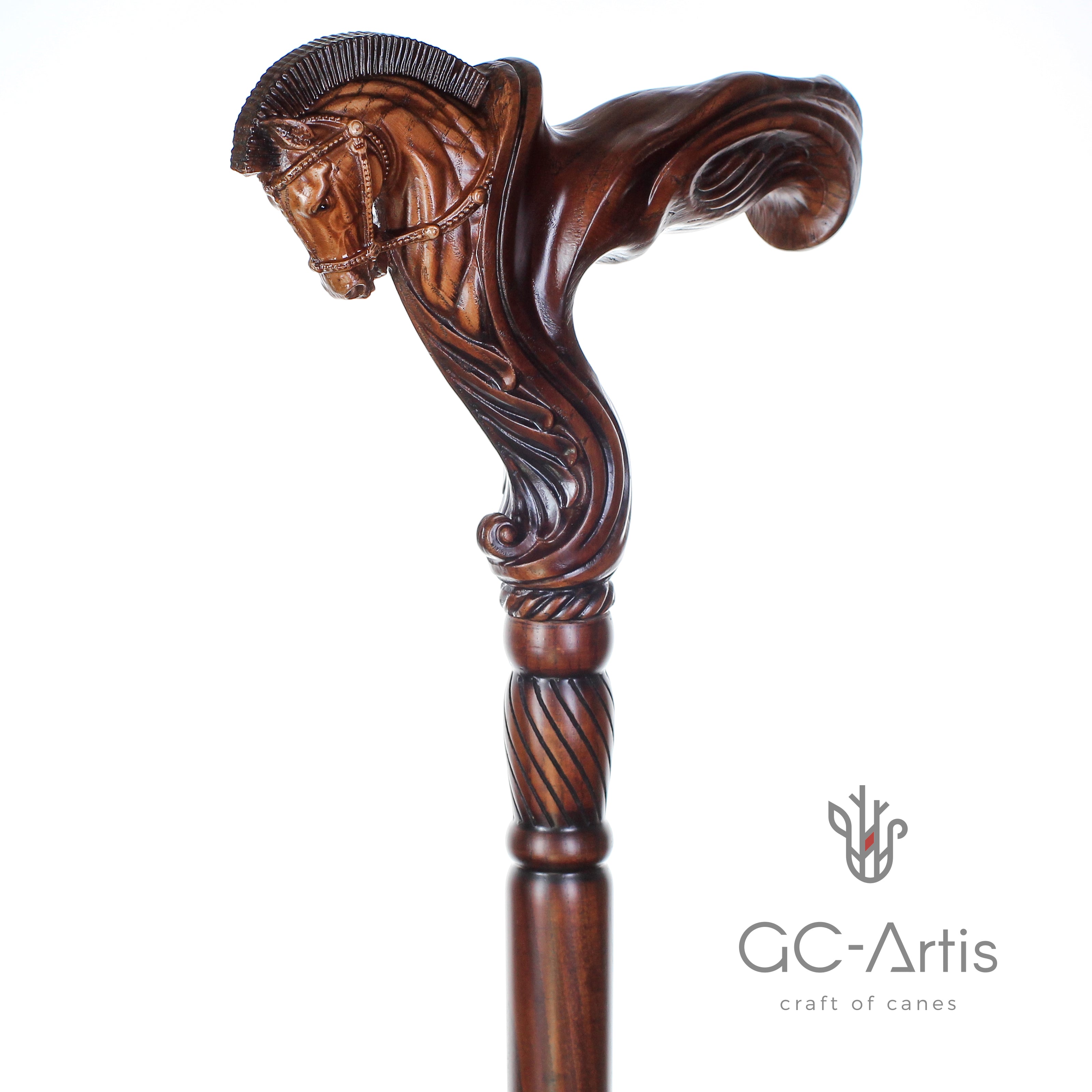 Bastón de madera de caballo Pegaso con mango ergonómico de agarre de palma