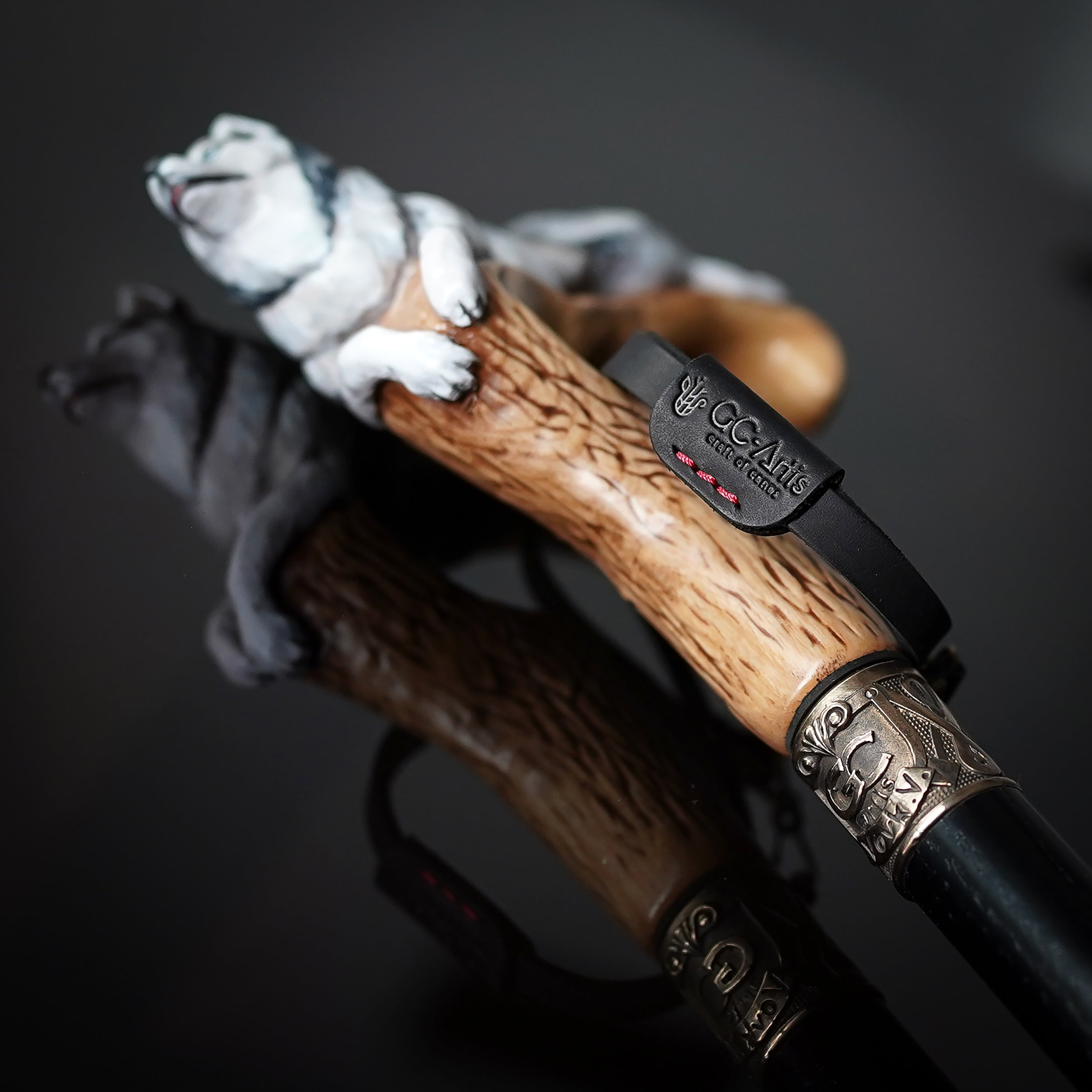 Hand-painted Wooden Cane Walking Stick - Husky dog