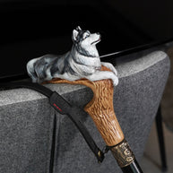 Hand-painted Wooden Cane Walking Stick - Husky dog