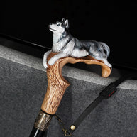 Hand-painted Wooden Cane Walking Stick - Husky dog