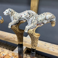 Irbis - Snow Leopard Hand Painted – Designer Wooden Walking Cane