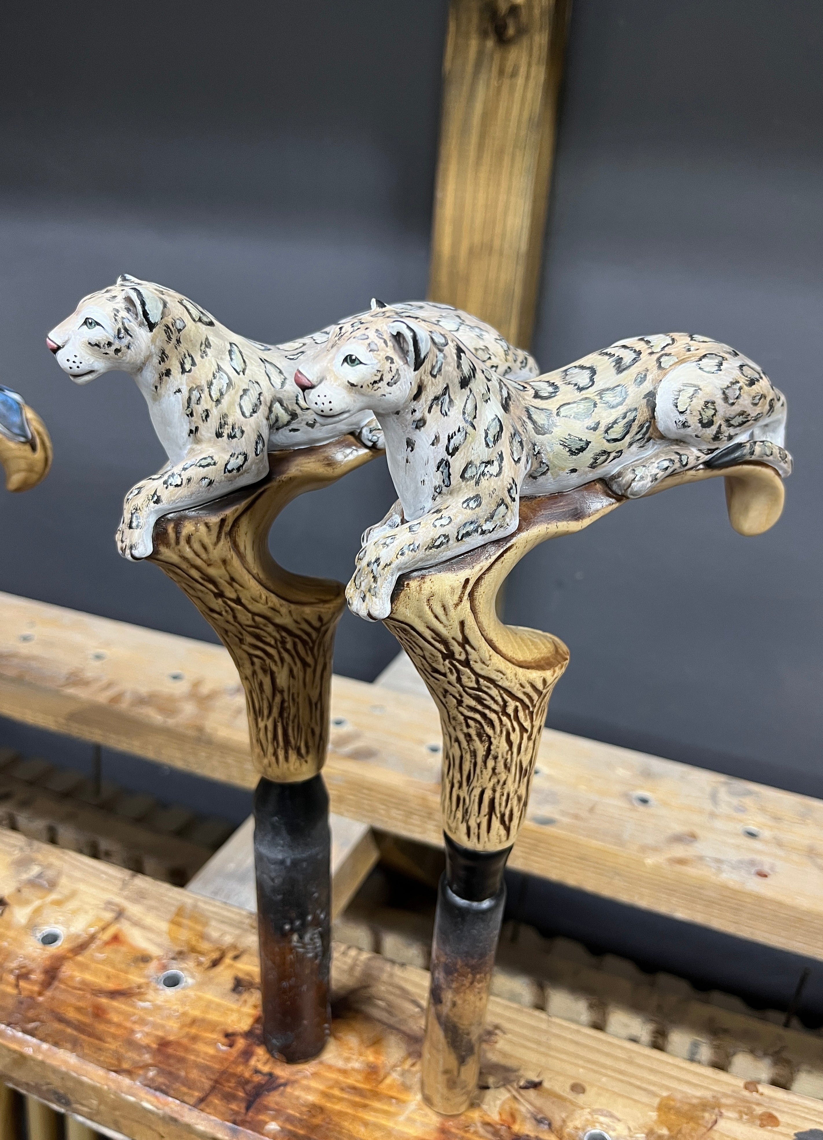 Irbis - Snow Leopard Hand Painted – Designer Wooden Walking Cane