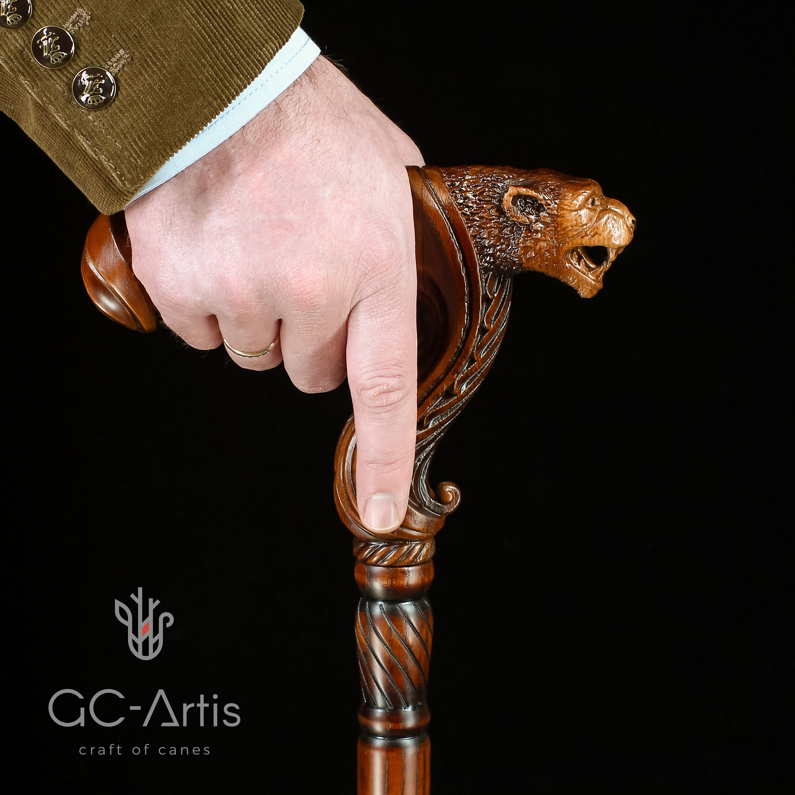 Jaguar Wooden Cane Walking Stick Ergonomic Palm Grip Handle