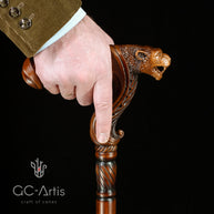 Jaguar Wooden Cane Walking Stick Ergonomic Palm Grip Handle