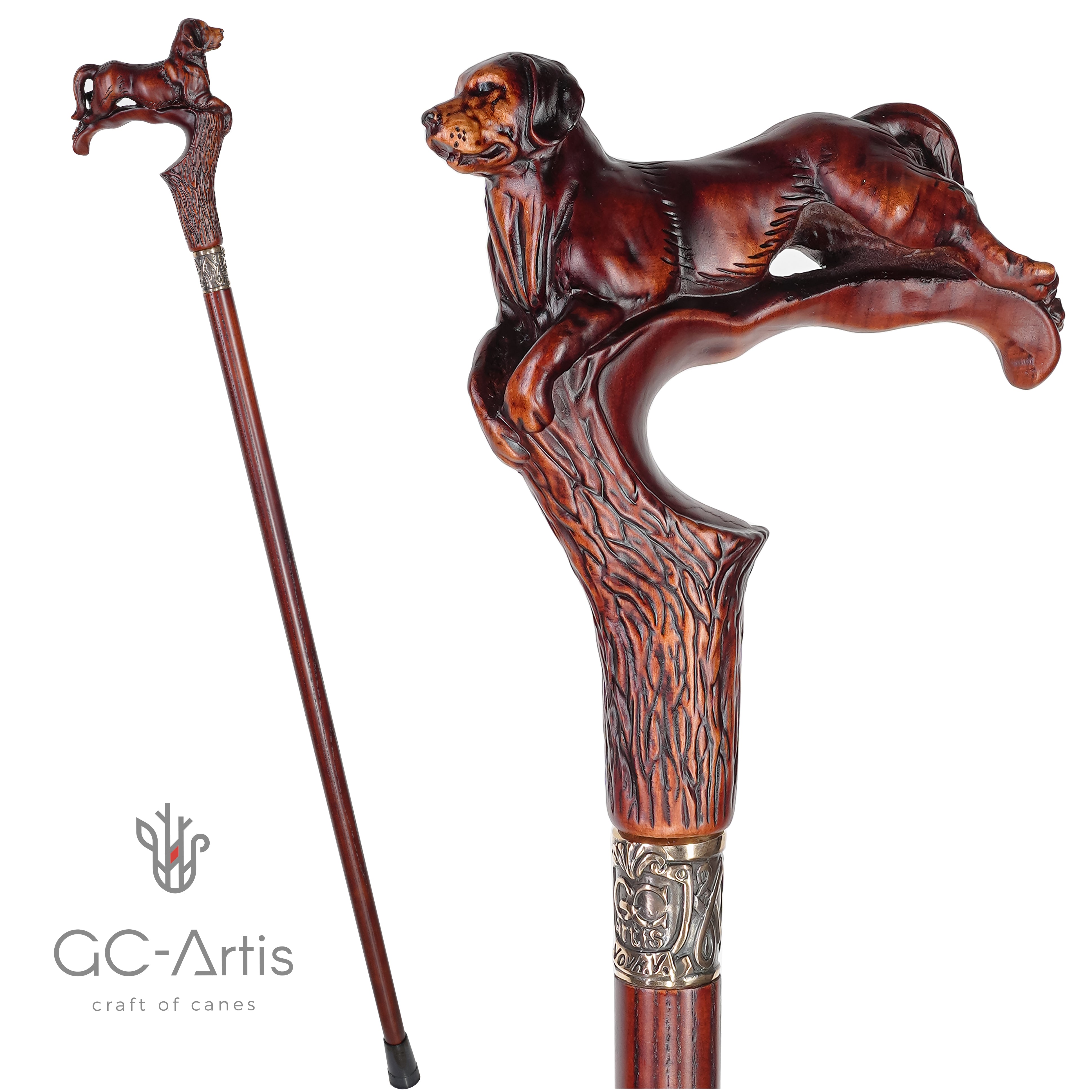 Labrador Dog Dark Wooden Cane Walking Stick