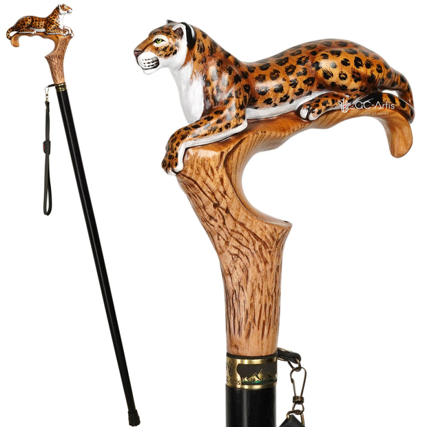 Leopard Hand Painted – Designer Wooden Walking Cane